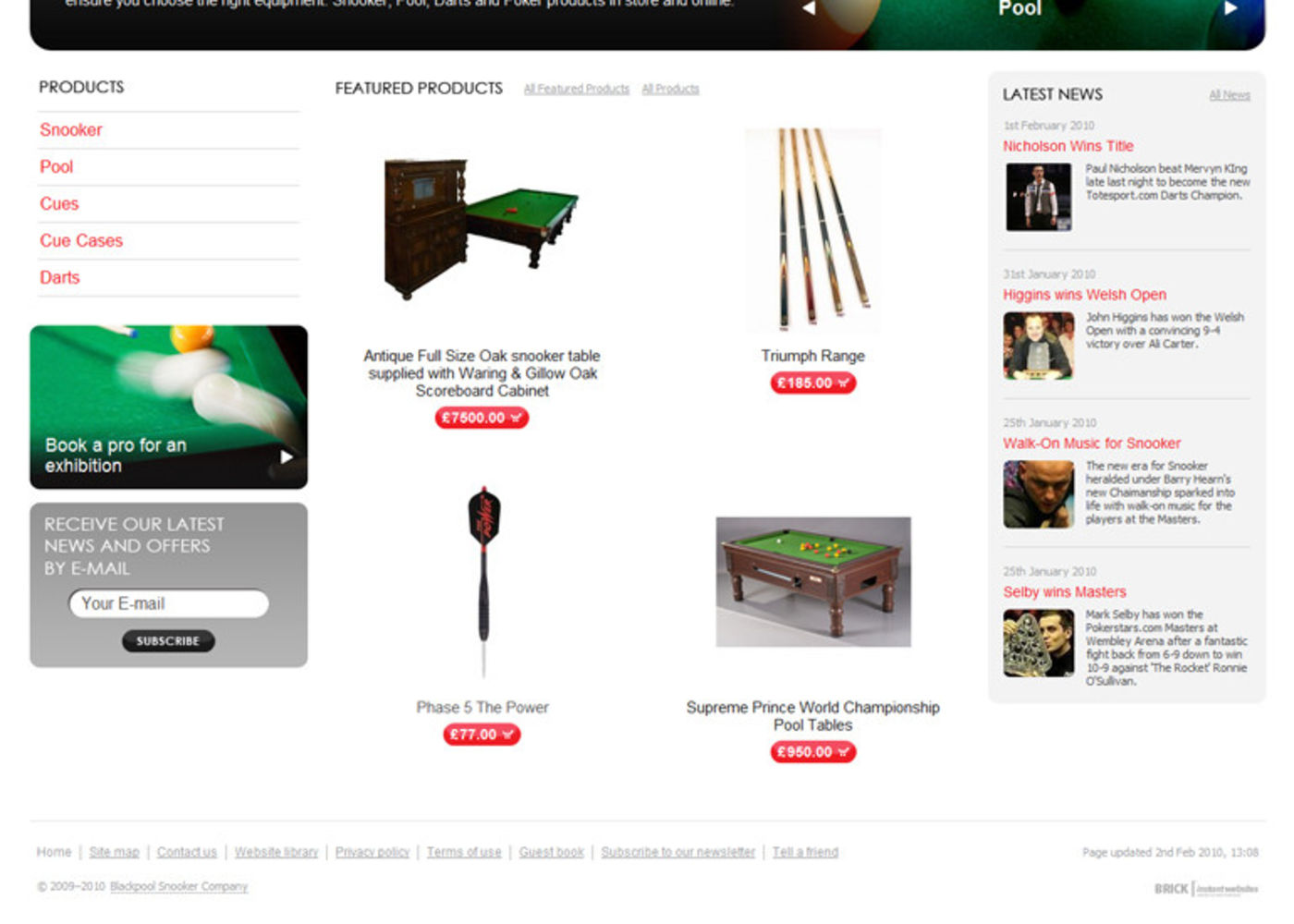 Blackpool Snooker Shop Online Homepage footer