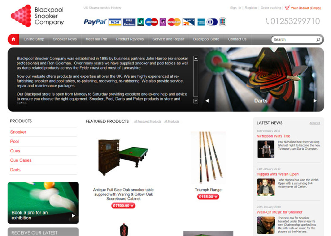 Blackpool Snooker Shop Online Homepage header