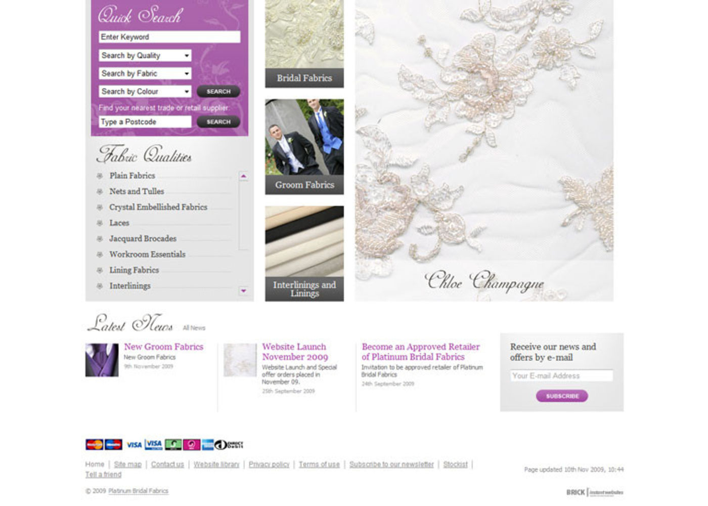 Bridal Fabrics (2009) Homepage footer