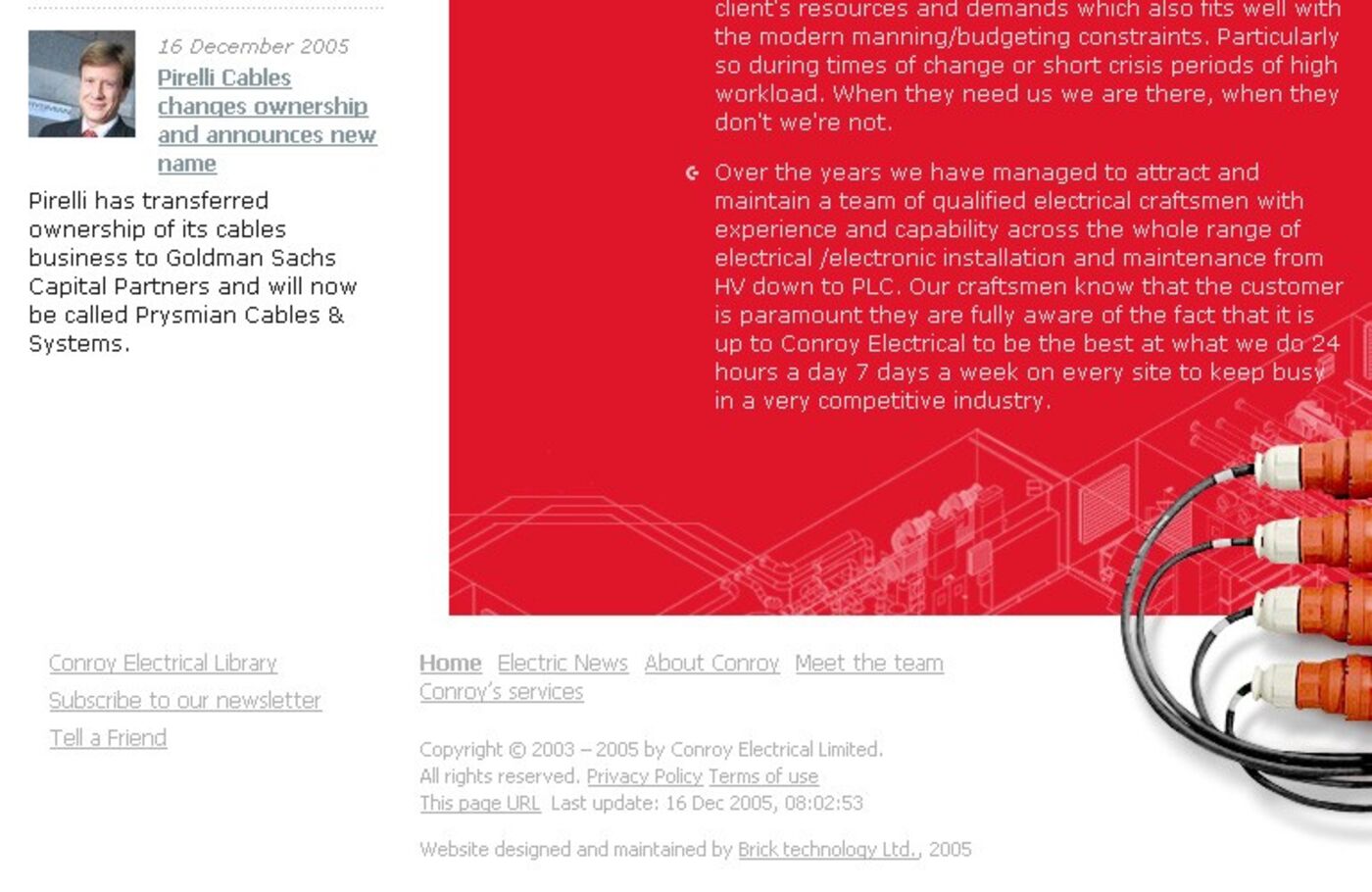 Conroy Electrical Limited (2005) Homepage footer