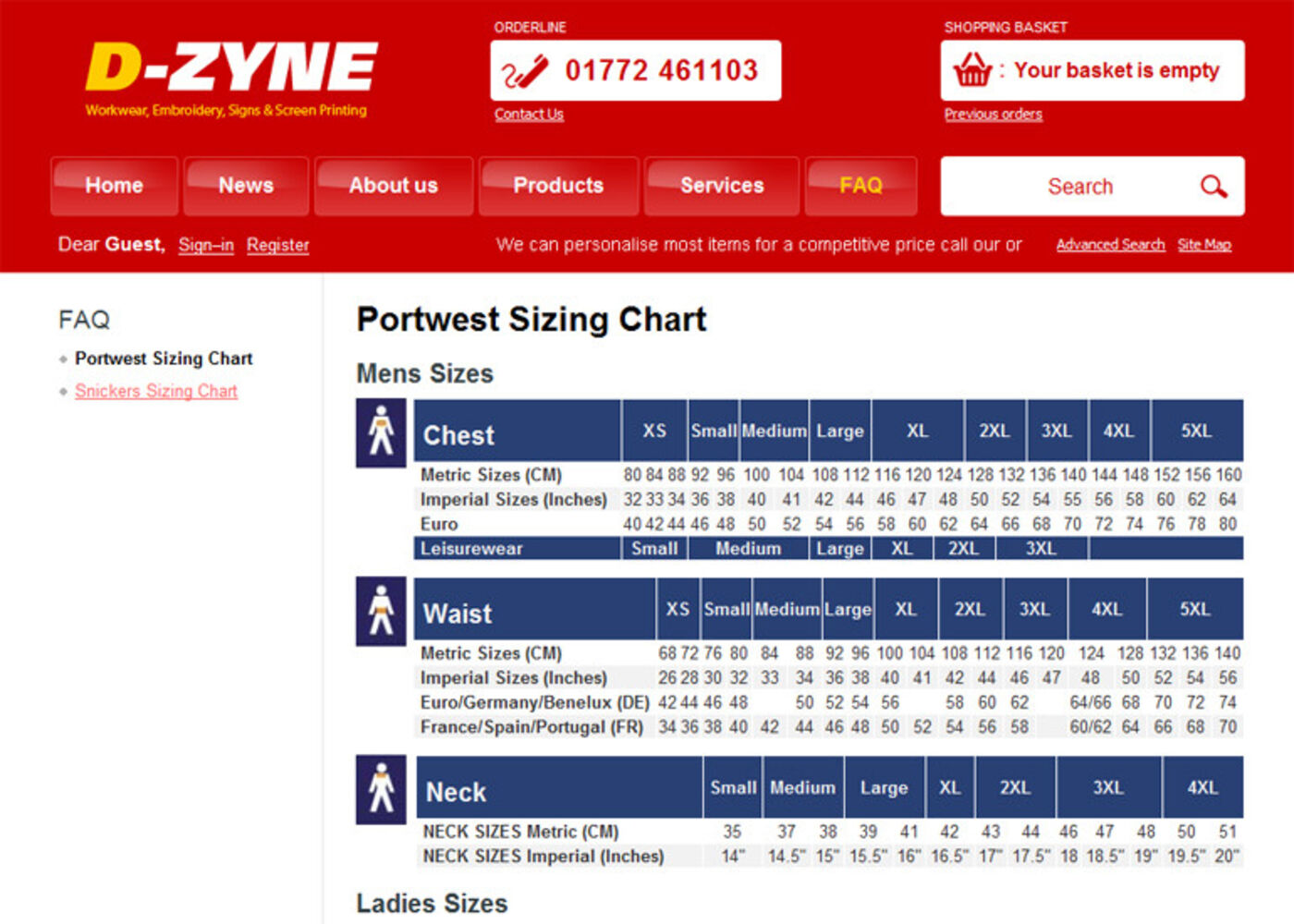 D-Zyne 2008 Portwest Sizing Chart