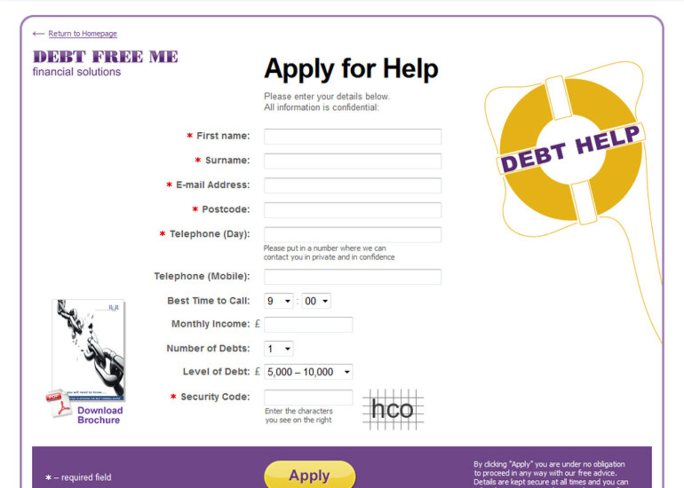 Debt Free Me Apply for Help