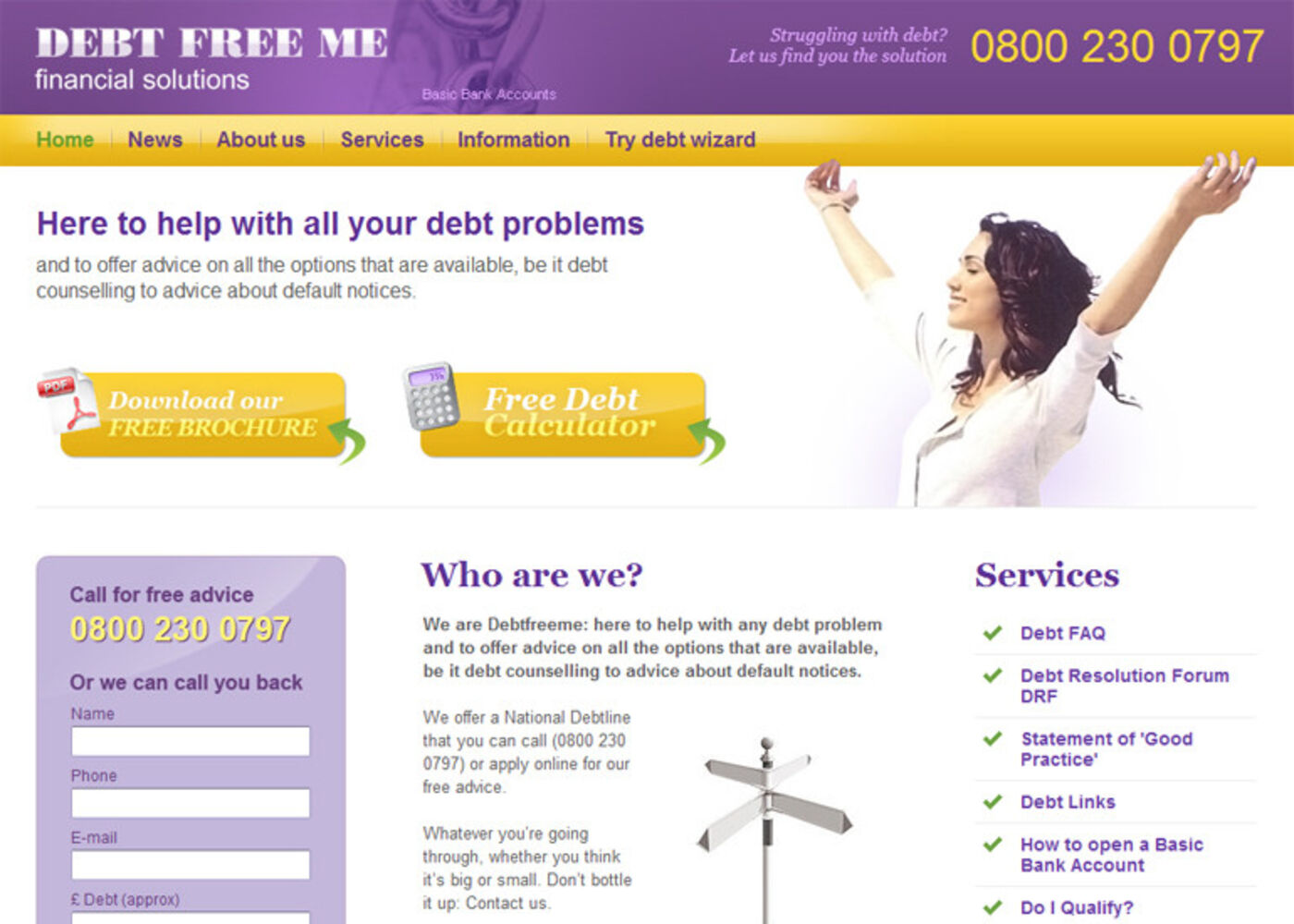 Debt Free Me Homepage header