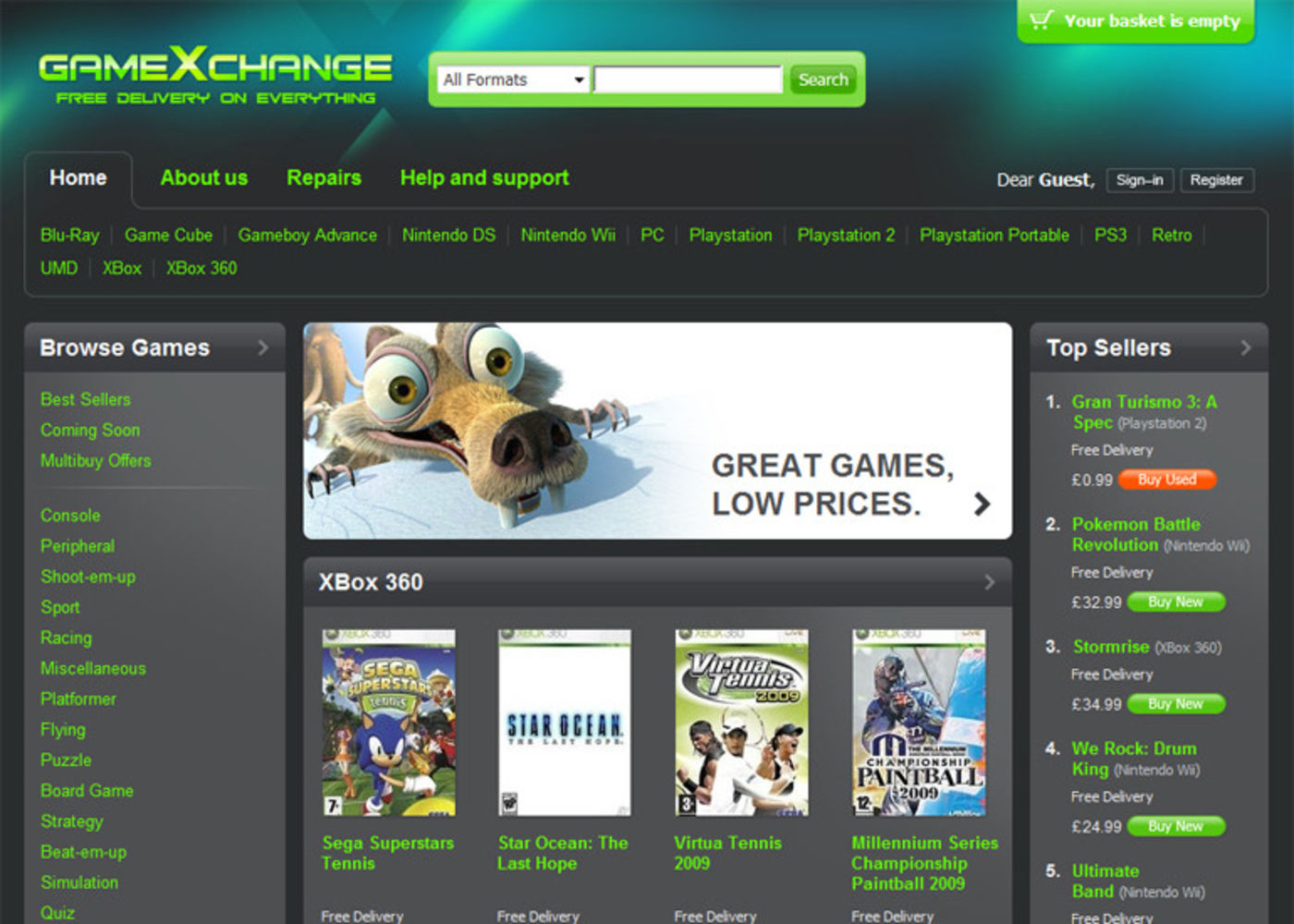 GameXchange (2009) Homepage header