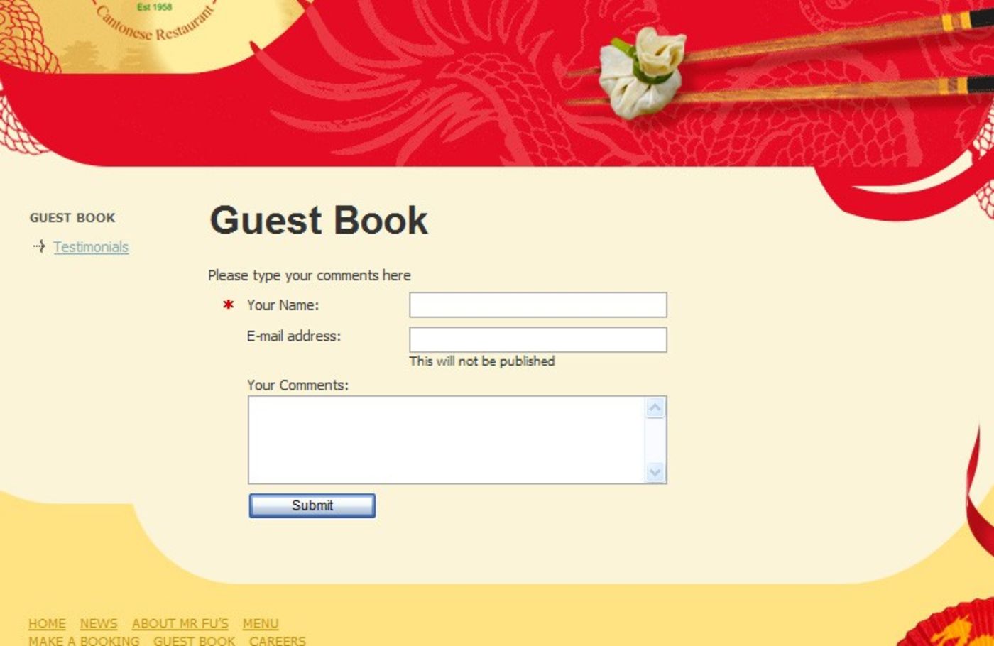 Mister Fu's Cantonese Restaurant Guestbook