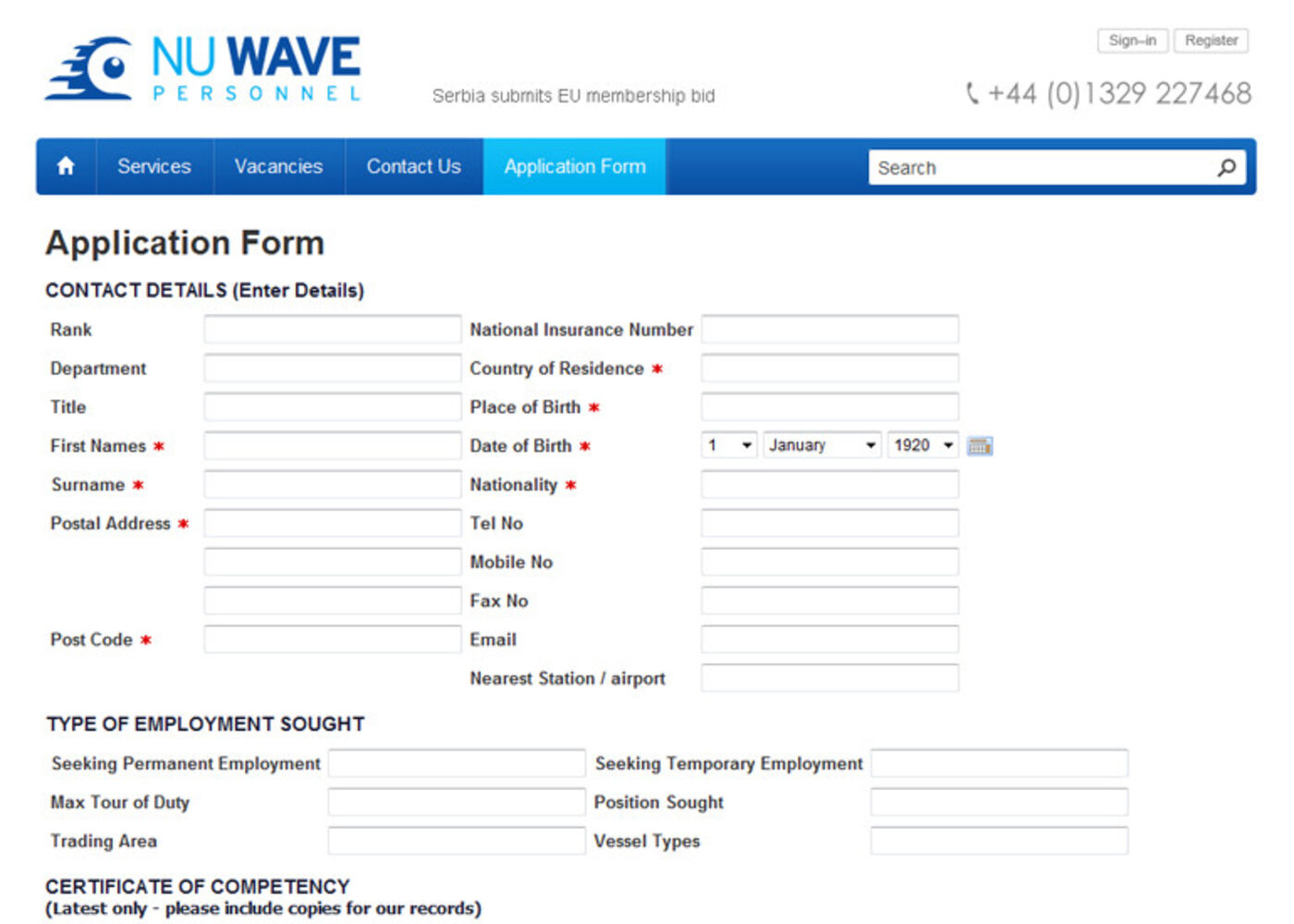 NuWave Personnel Application Form