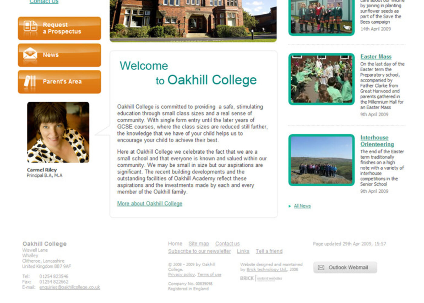 Oakhill College Homepage footer