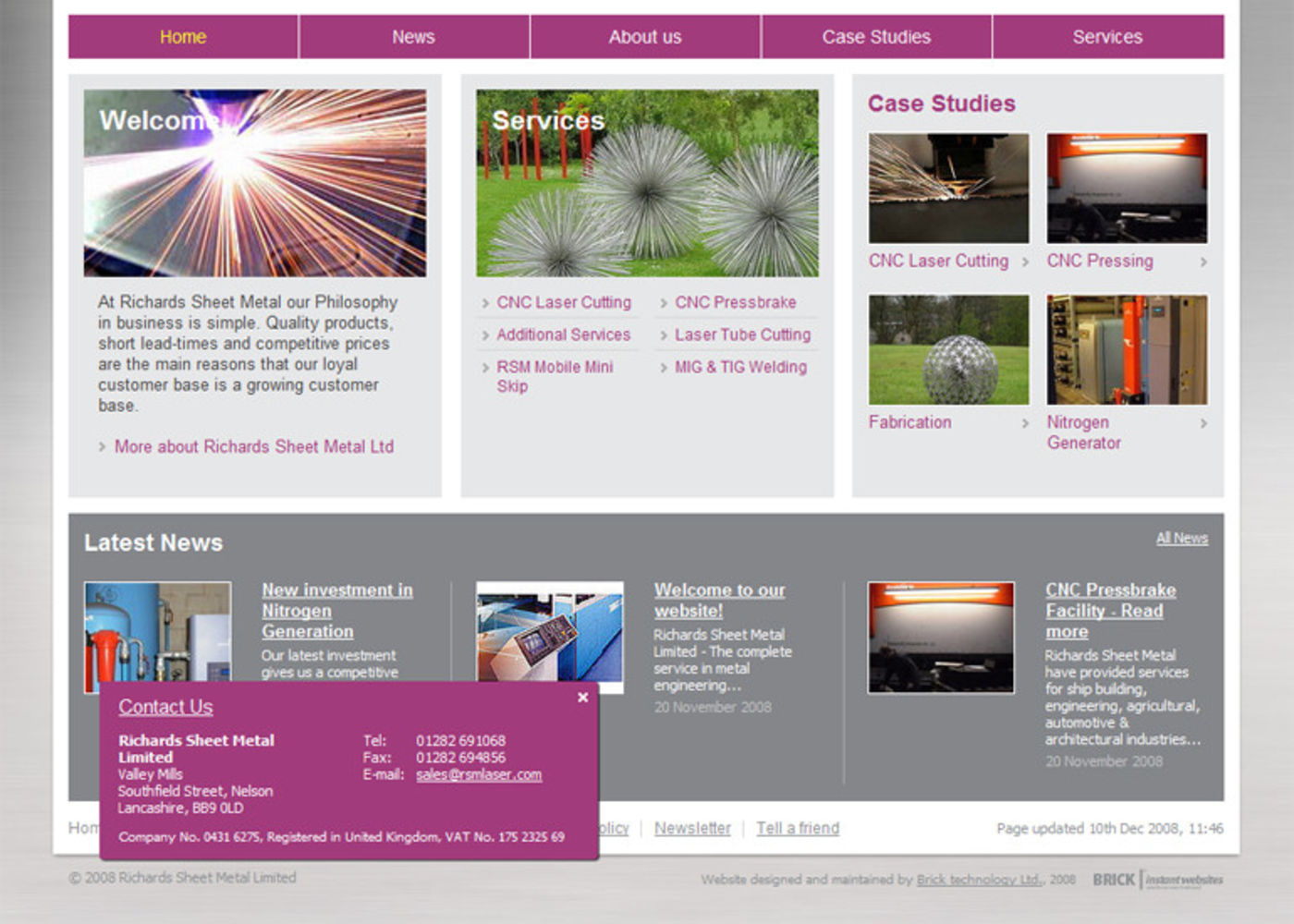 Richards Sheet Metal Homepage footer