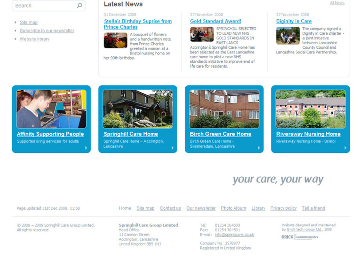 Springhill Care Homepage footer
