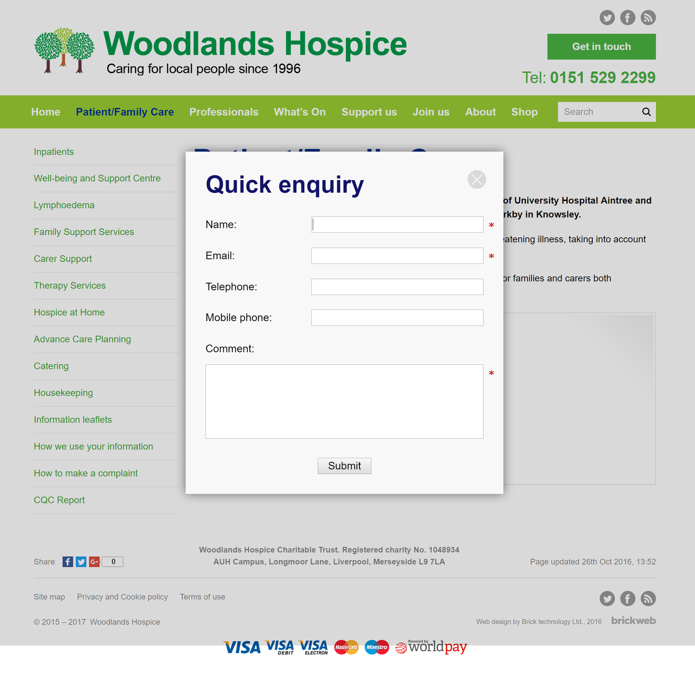 Woodlands Hospice Quick Enquiry