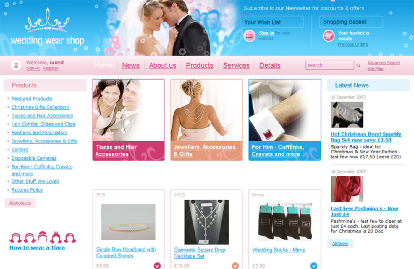 Wedding Wear Shop Homepage header